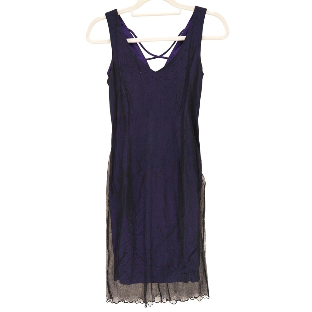 Vintage Purple Taffeta Black Mesh Sheath Cocktail Dress 6P